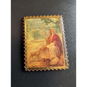 Jesus Shepherd Lambs Religious Souvenir Stamp Metal Charm